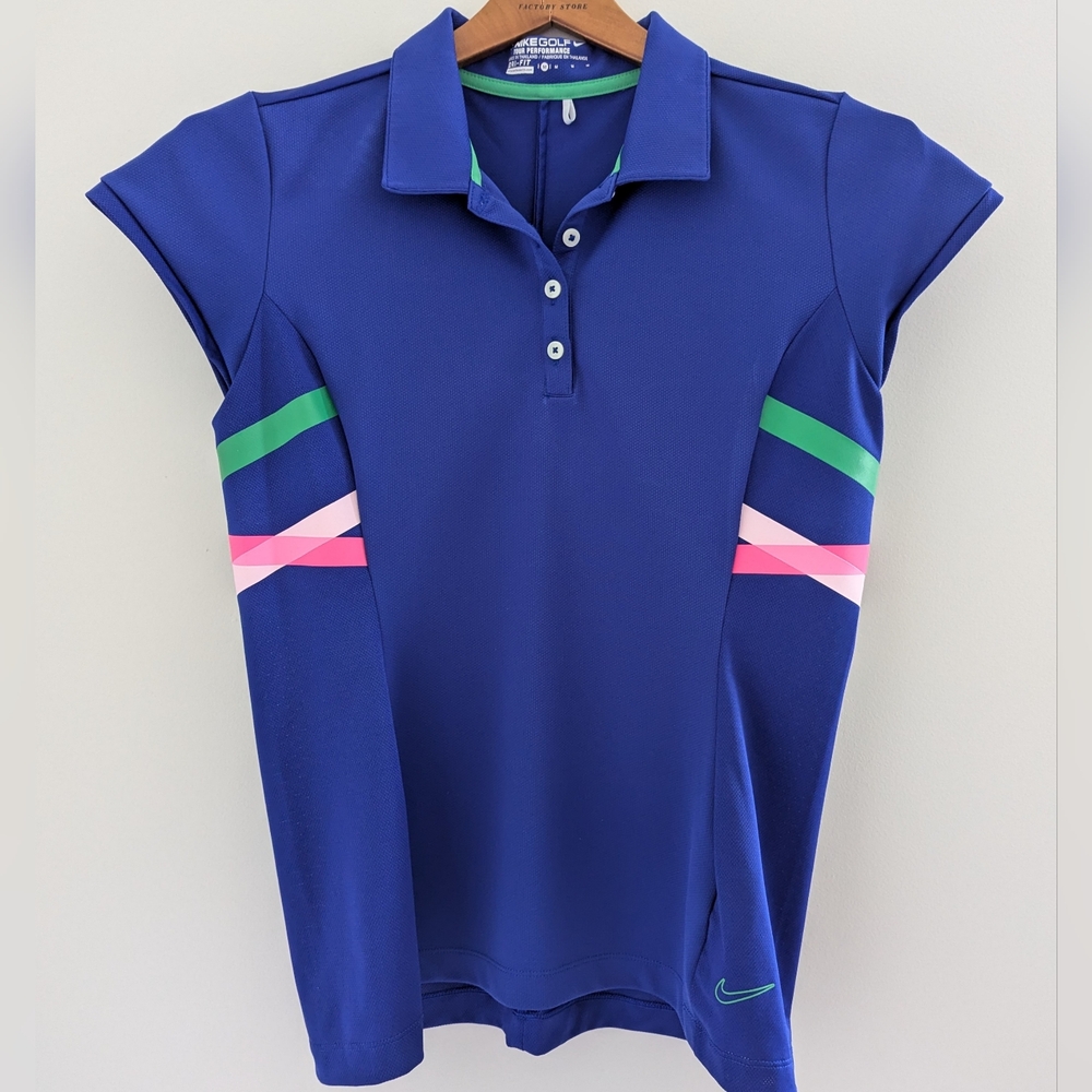 NEW NIKE Golf Tour Performance Dri-fit Polo Shirt WOMEN'S M Blue Active Top